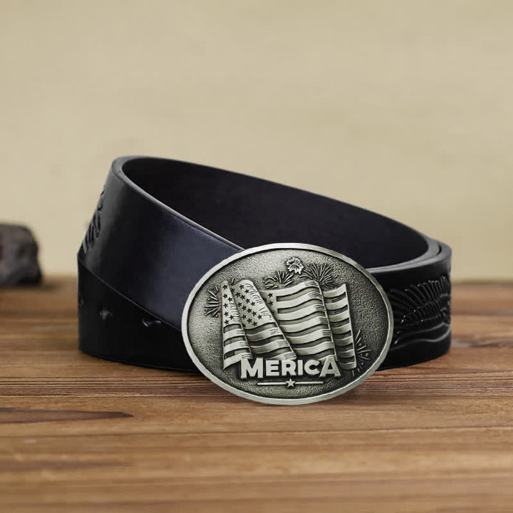 Cinturón de cuero con hebilla estilo Texas con bandera de los nativos americanos para hombre