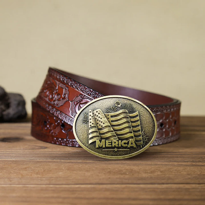 Cinturón de cuero con hebilla estilo Texas con bandera de los nativos americanos para hombre