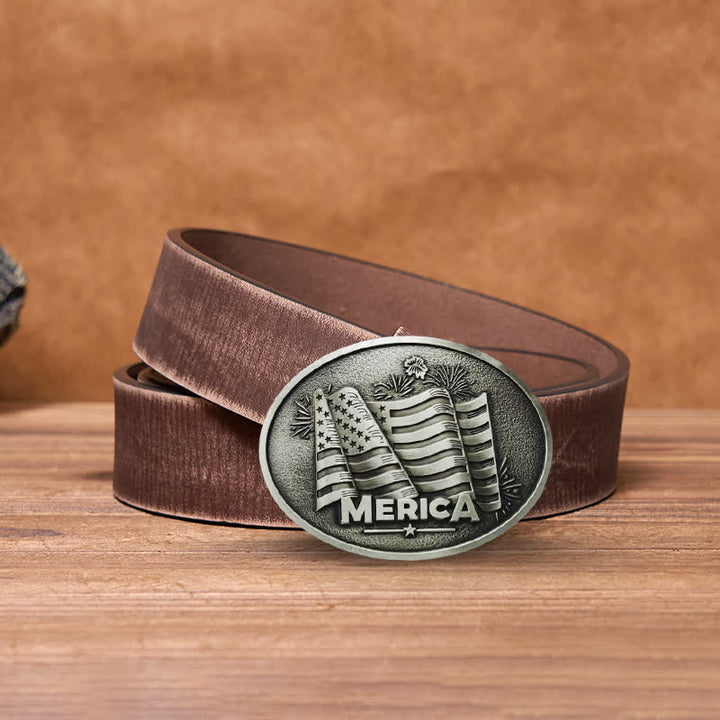 Cinturón de cuero con hebilla estilo Texas con bandera de los nativos americanos para hombre