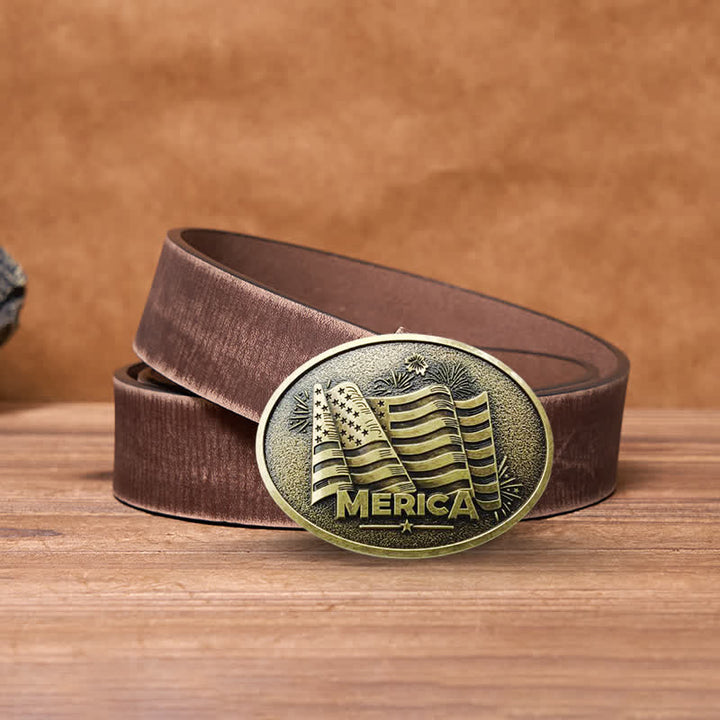 Cinturón de cuero con hebilla estilo Texas con bandera de los nativos americanos para hombre