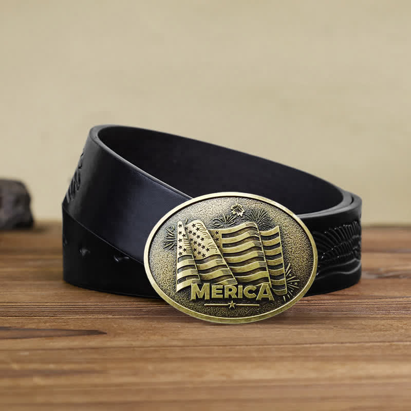 Cinturón de cuero con hebilla estilo Texas con bandera de los nativos americanos para hombre