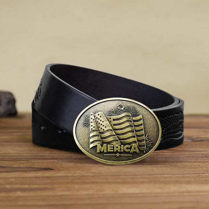Cinturón de cuero con hebilla estilo Texas con bandera de los nativos americanos para hombre