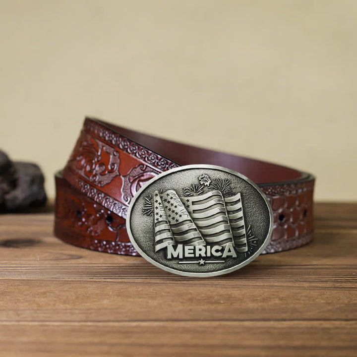 Cinturón de cuero con hebilla estilo Texas con bandera de los nativos americanos para hombre