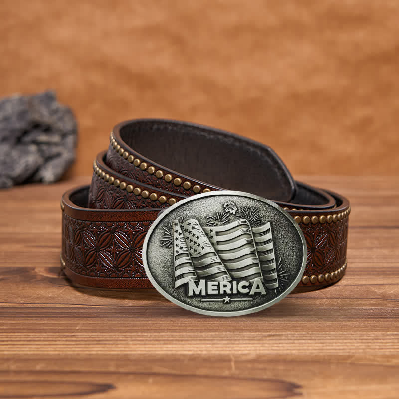 Cinturón de cuero con hebilla estilo Texas con bandera de los nativos americanos para hombre