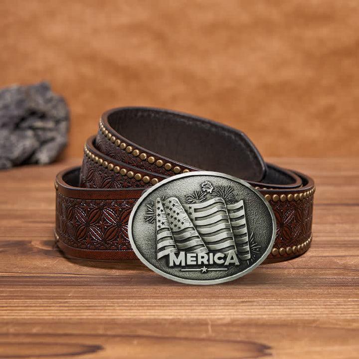 Cinturón de cuero con hebilla estilo Texas con bandera de los nativos americanos para hombre