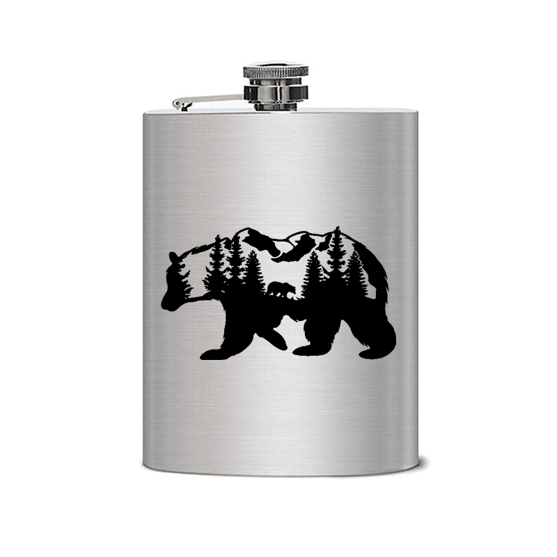 Botella portátil de acero inoxidable con diseño láser de Bear Mountains de 2 a 10 oz