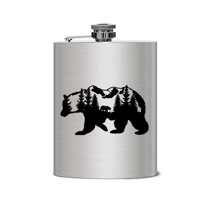 Botella portátil de acero inoxidable con diseño láser de Bear Mountains de 2 a 10 oz