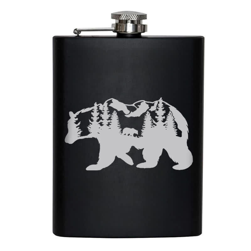 Botella portátil de acero inoxidable con diseño láser de Bear Mountains de 2 a 10 oz
