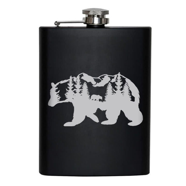 Botella portátil de acero inoxidable con diseño láser de Bear Mountains de 2 a 10 oz