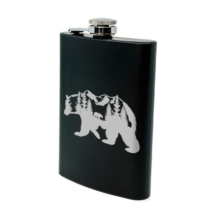 Botella portátil de acero inoxidable con diseño láser de Bear Mountains de 2 a 10 oz