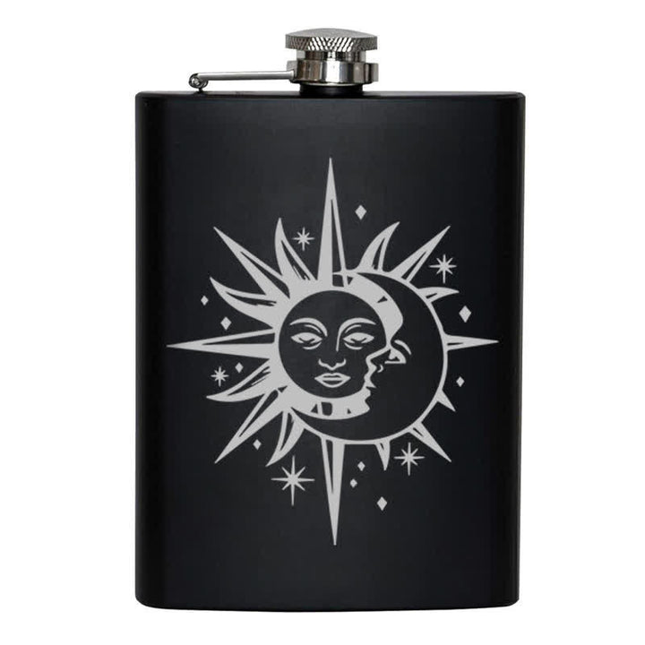 Botella portátil de acero inoxidable con diseño de láser de sol y luna de 2 a 10 oz