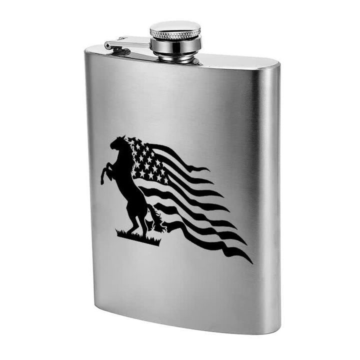 Botella portátil de acero inoxidable con diseño de bandera de EE. UU. con diseño de láser de 2 a 10 oz