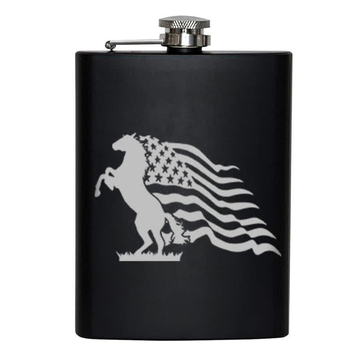 Botella portátil de acero inoxidable con diseño de bandera de EE. UU. con diseño de láser de 2 a 10 oz