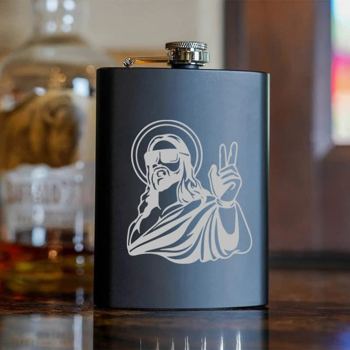 Botella portátil de acero inoxidable con diseño de láser de Jesús, de 2 a 10 oz