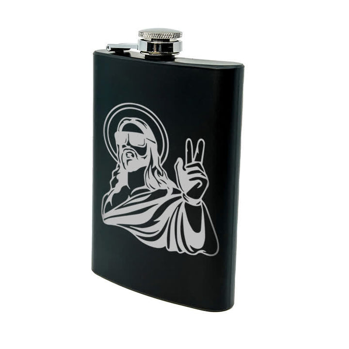 Botella portátil de acero inoxidable con diseño de láser de Jesús, de 2 a 10 oz
