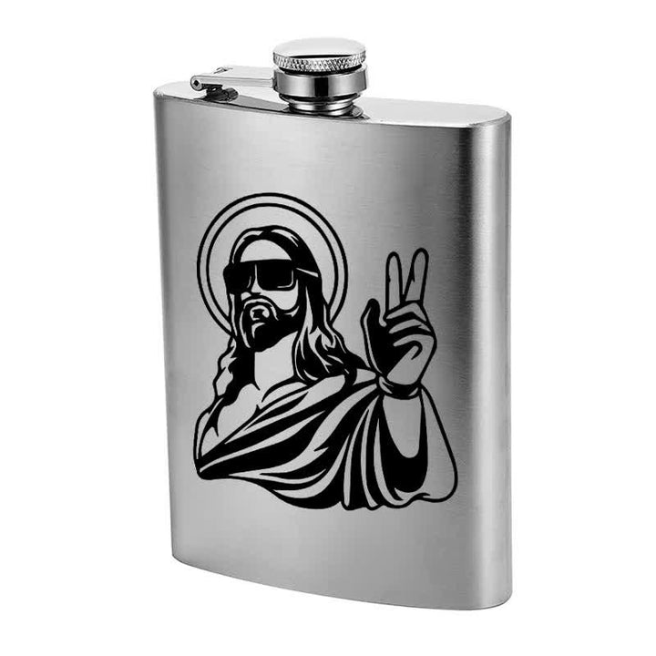 Botella portátil de acero inoxidable con diseño de láser de Jesús, de 2 a 10 oz