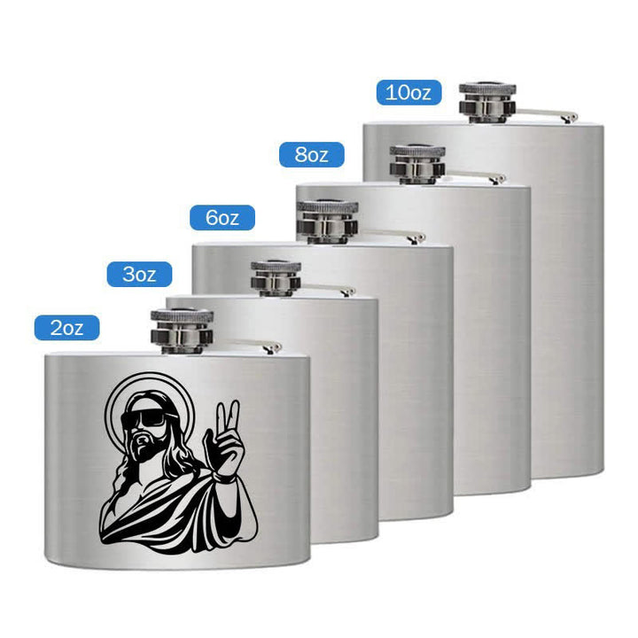 Botella portátil de acero inoxidable con diseño de láser de Jesús, de 2 a 10 oz