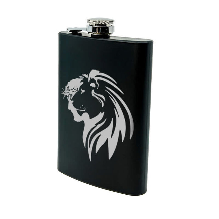 Botella portátil de acero inoxidable con diseño de cabeza de león de Jesucristo de 2 a 10 oz con estampado láser