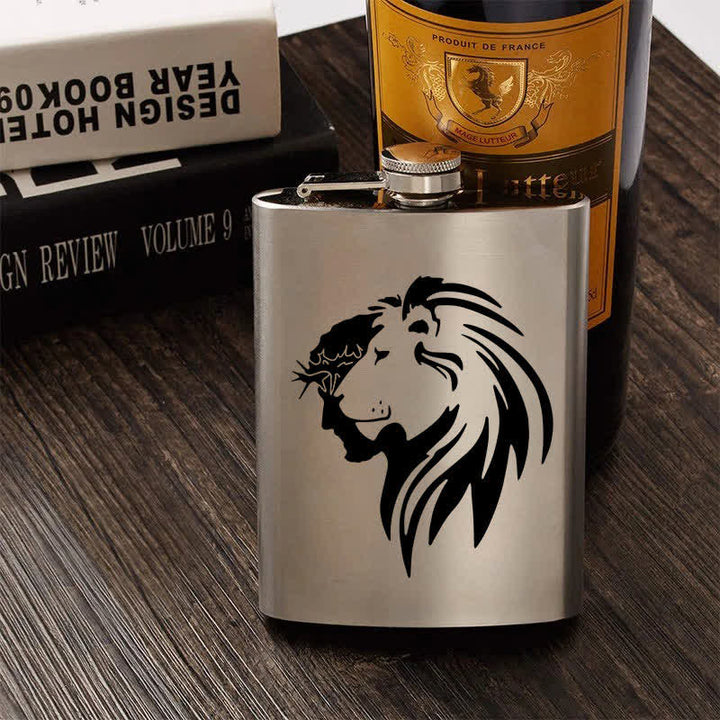 Botella portátil de acero inoxidable con diseño de cabeza de león de Jesucristo de 2 a 10 oz con estampado láser