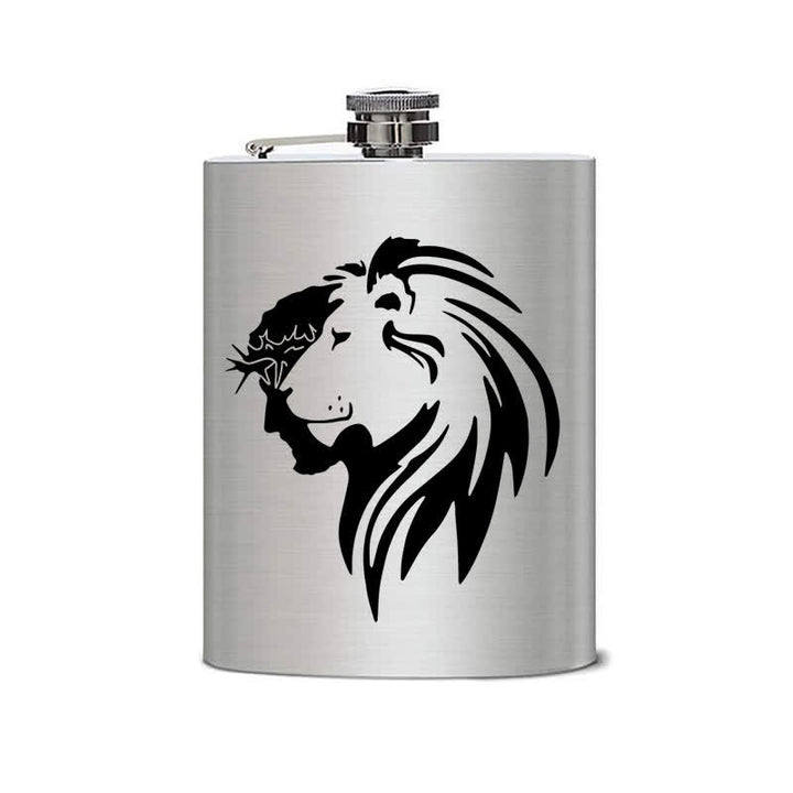 Botella portátil de acero inoxidable con diseño de cabeza de león de Jesucristo de 2 a 10 oz con estampado láser