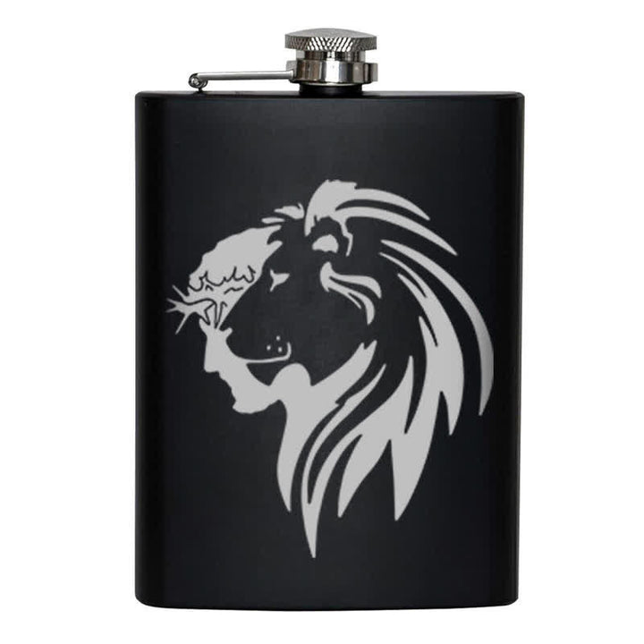 Botella portátil de acero inoxidable con diseño de cabeza de león de Jesucristo de 2 a 10 oz con estampado láser