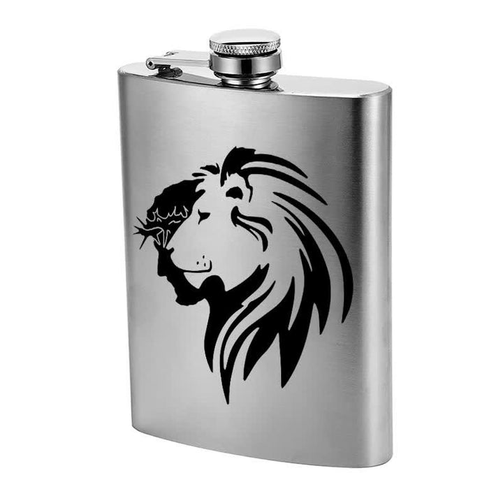 Botella portátil de acero inoxidable con diseño de cabeza de león de Jesucristo de 2 a 10 oz con estampado láser