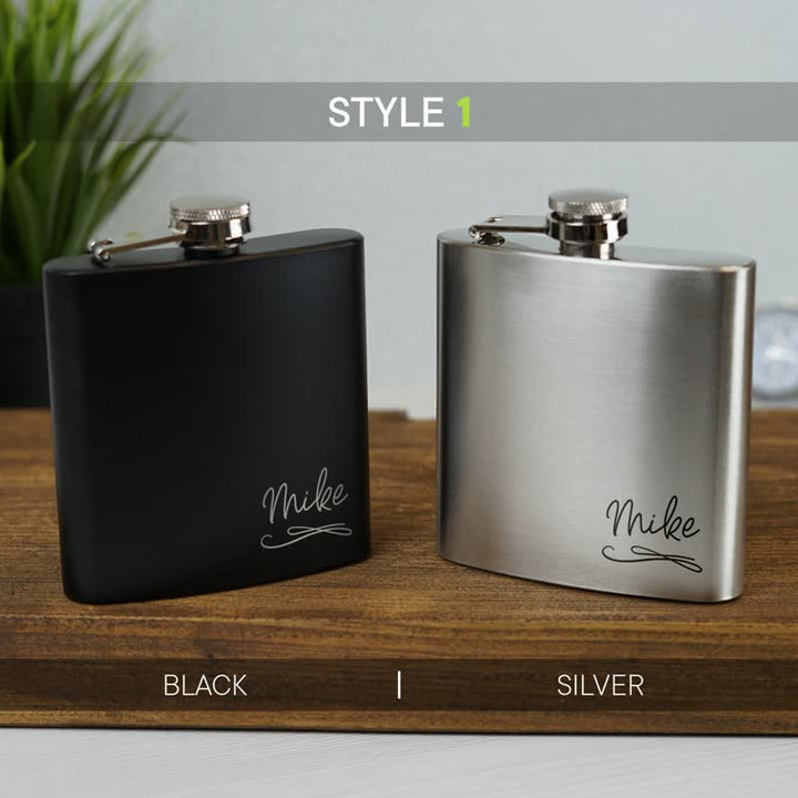 Botella portátil de acero inoxidable personalizada y grabada de 3 a 8 oz