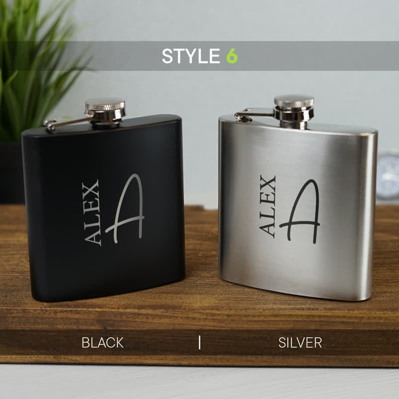 Botella portátil de acero inoxidable personalizada y grabada de 3 a 8 oz