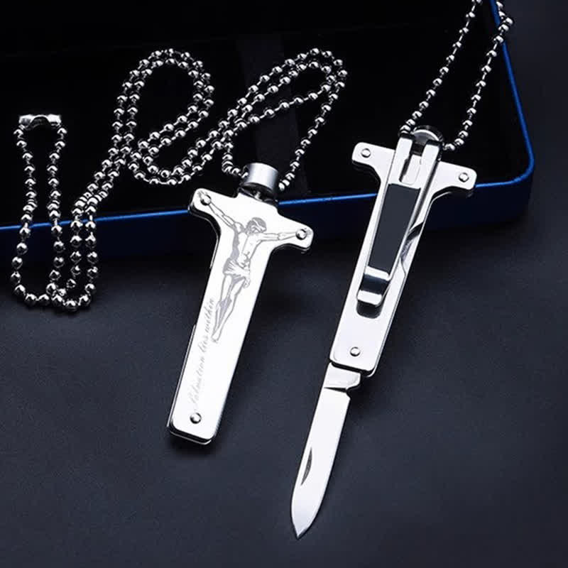 Mini collar creativo con colgante de cruz de Jesús y cuchillo plegable - Jesús Santa Cruz - image 1
