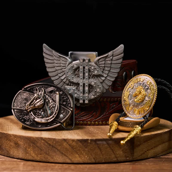 Hebilla de cinturón con encendedor oculto para hacer tú mismo, con diseño de caballo, hebilla de encendedor de dólar, juego de corbata de bolo