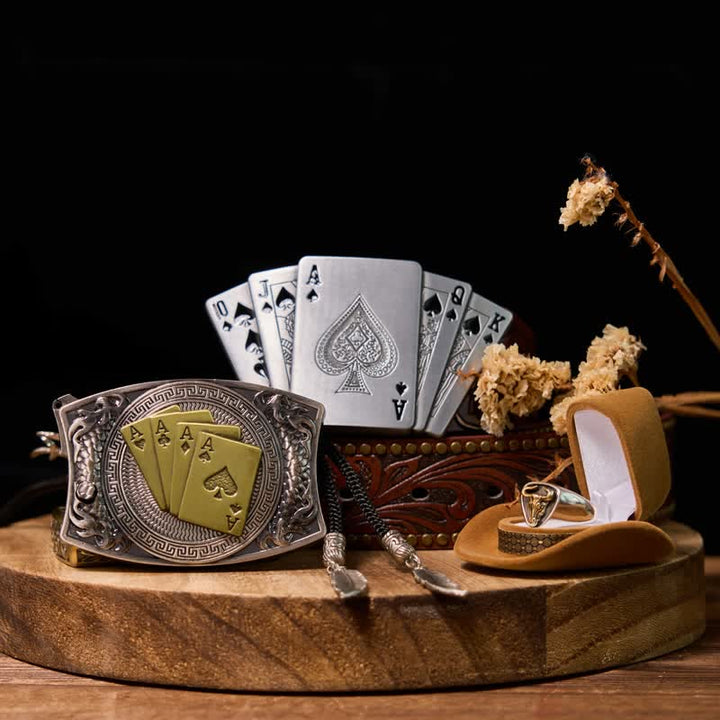 Juego de hebillas para cinturón con cuchillo oculto de Lucky Poker, hebilla para encendedor y anillo de toro