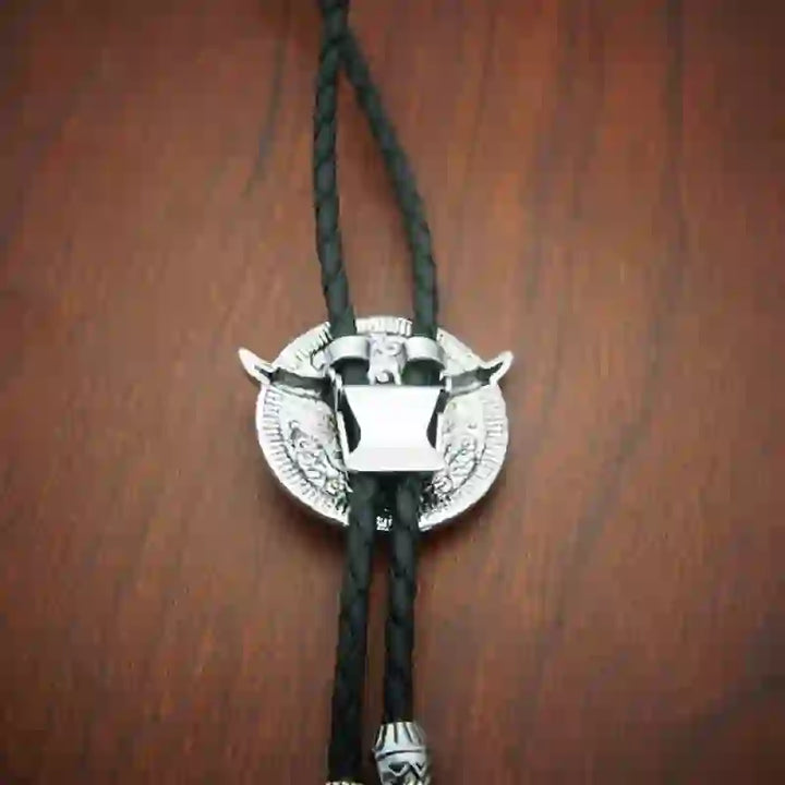 Conjunto de hebilla de cinturón con cuchillo oculto y colgante de cuerno largo con calavera y corbata de bolo de vaca