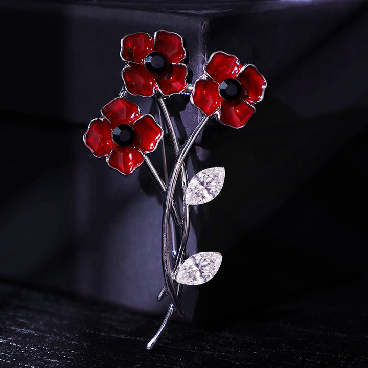 Broche unisex con tallo de amapolas rojas