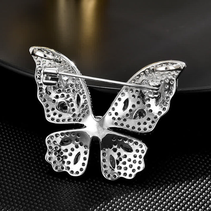 Broche de mariposa con perlas y circonitas brillantes para mujer