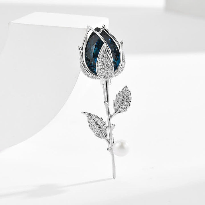 Broche elegante de tulipán azul con cristales creados para mujer