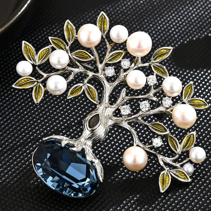 Broche elegante retro con forma de flor del árbol de la vida para mujer