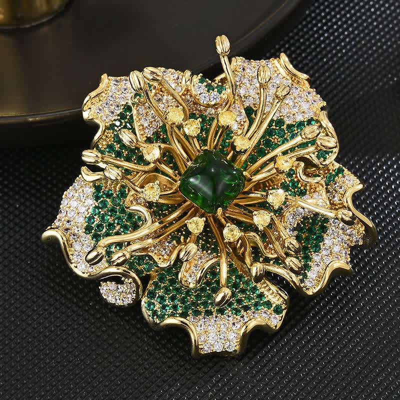 Broche de flores retro con circonitas cúbicas de colores de lujo para mujer
