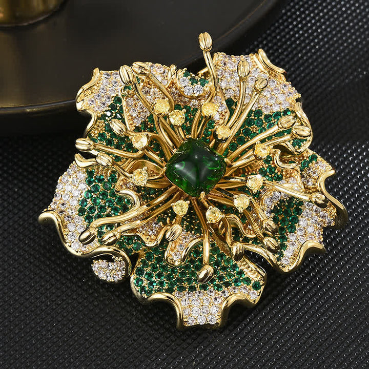 Broche de flores retro con circonitas cúbicas de colores de lujo para mujer