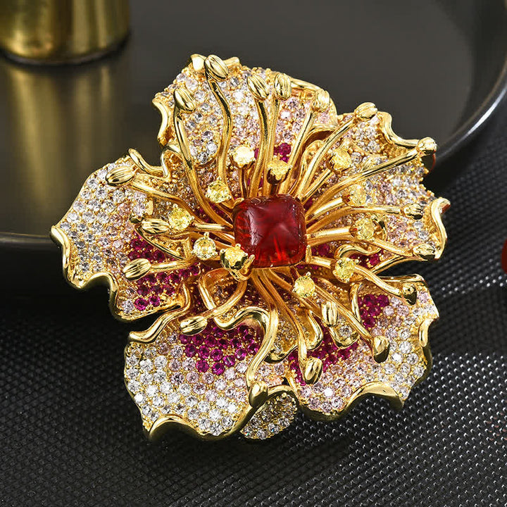 Broche de flores retro con circonitas cúbicas de colores de lujo para mujer