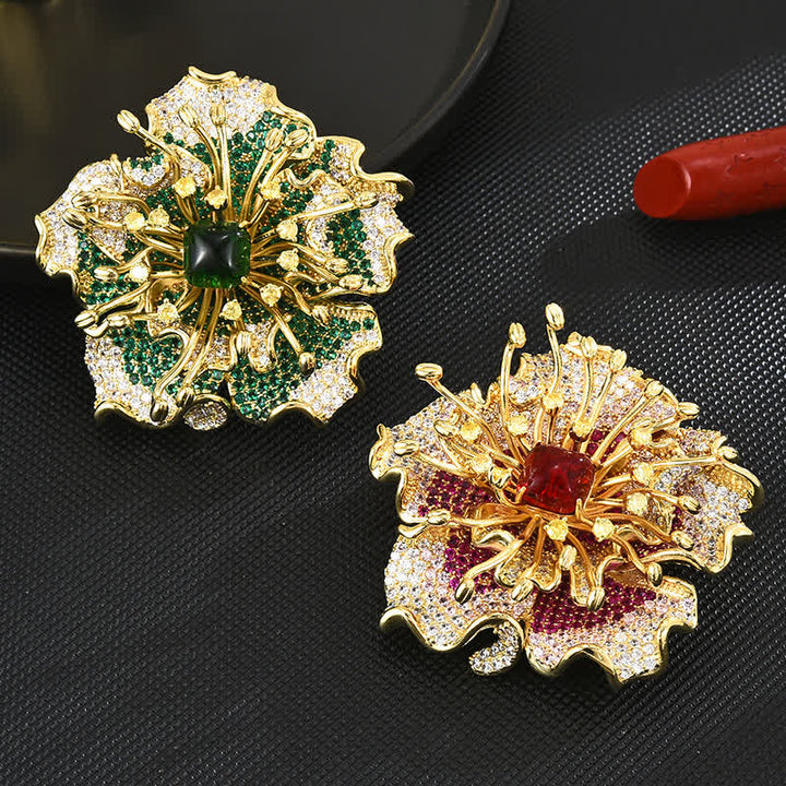 Broche de flores retro con circonitas cúbicas de colores de lujo para mujer