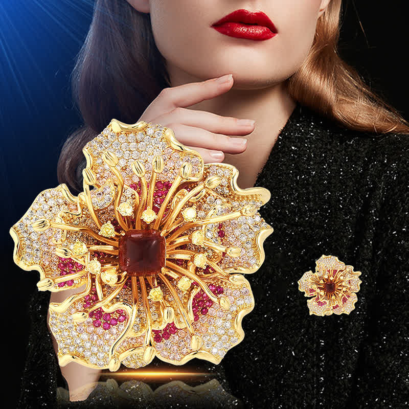 Broche de flores retro con circonitas cúbicas de colores de lujo para mujer