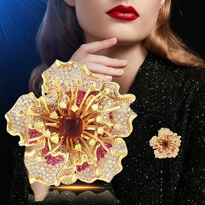 Broche de flores retro con circonitas cúbicas de colores de lujo para mujer