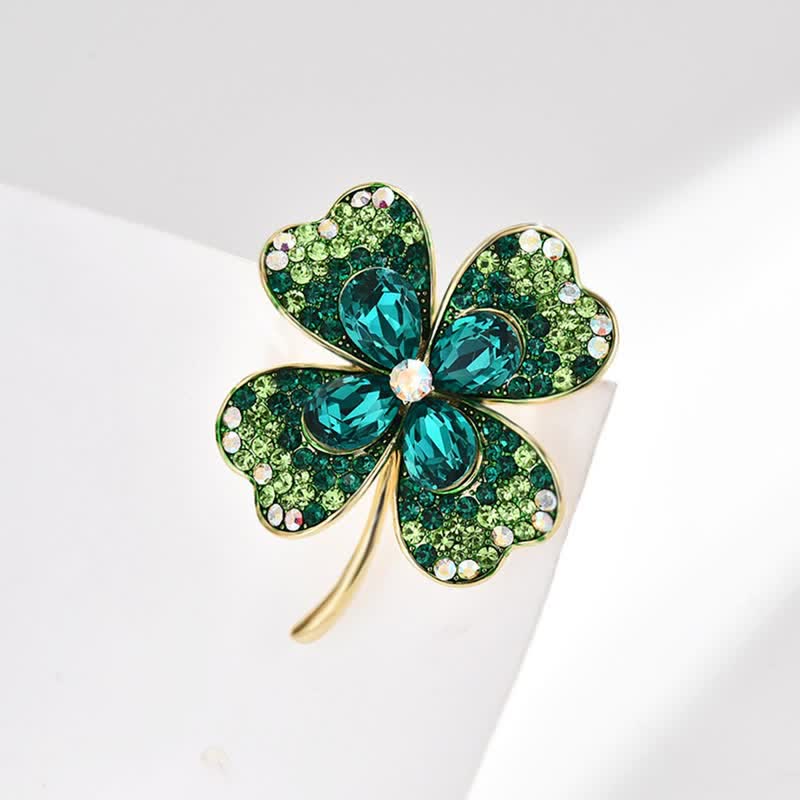 Broche de trébol de cuatro hojas de la suerte verde para mujer