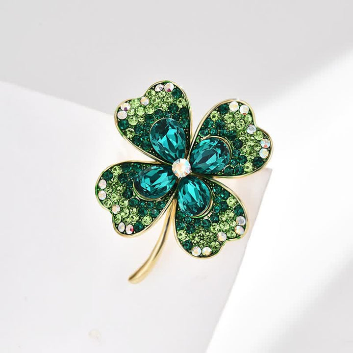 Broche de trébol de cuatro hojas de la suerte verde para mujer