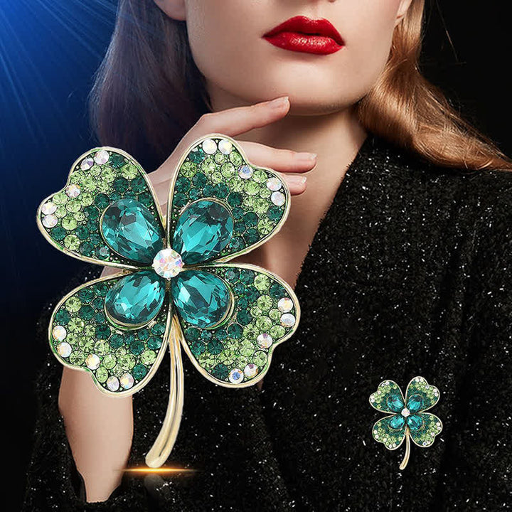 Broche de trébol de cuatro hojas de la suerte verde para mujer