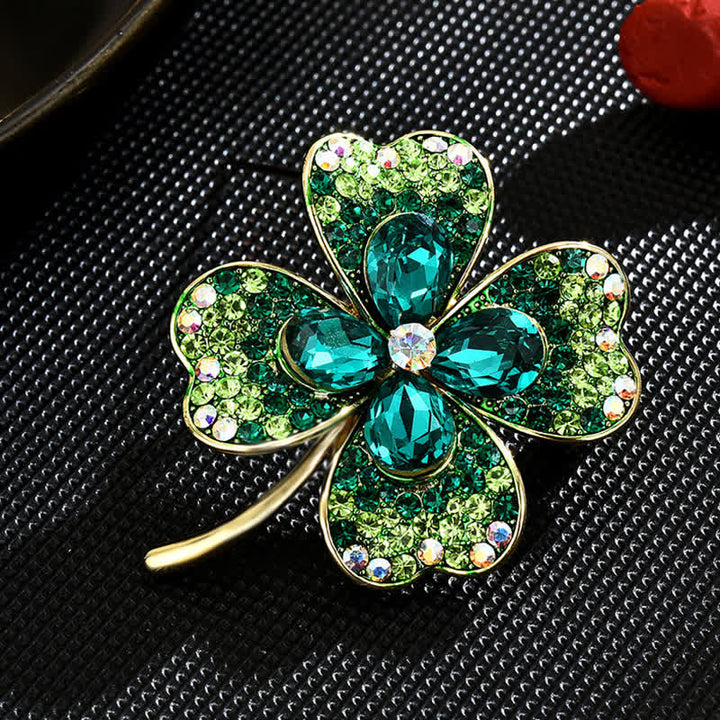 Broche de trébol de cuatro hojas de la suerte verde para mujer