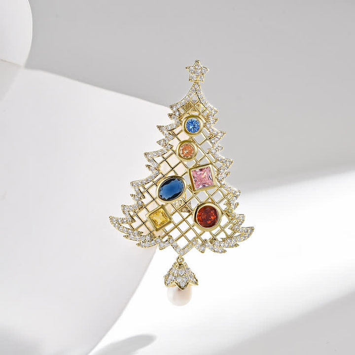 Broche de árbol de Navidad multicolor con circonita cúbica para mujer