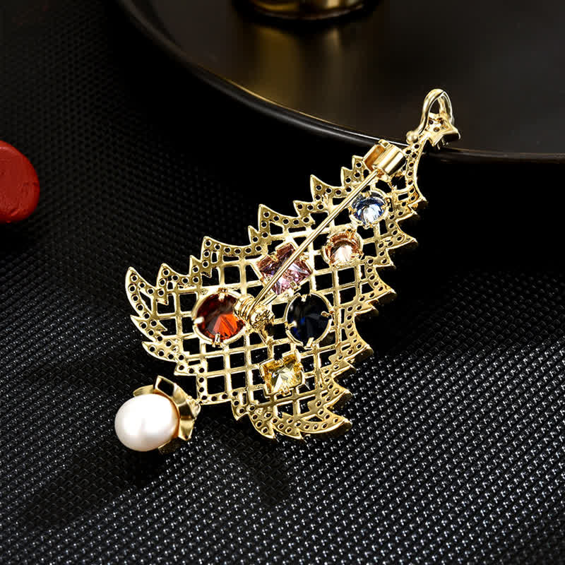 Broche de árbol de Navidad multicolor con circonita cúbica para mujer