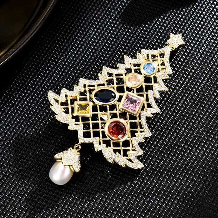 Broche de árbol de Navidad multicolor con circonita cúbica para mujer
