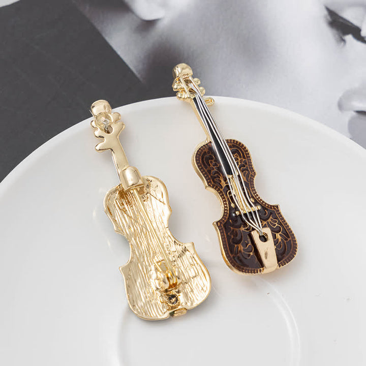 Broche de esmalte con forma de violín musical creativo para mujer.